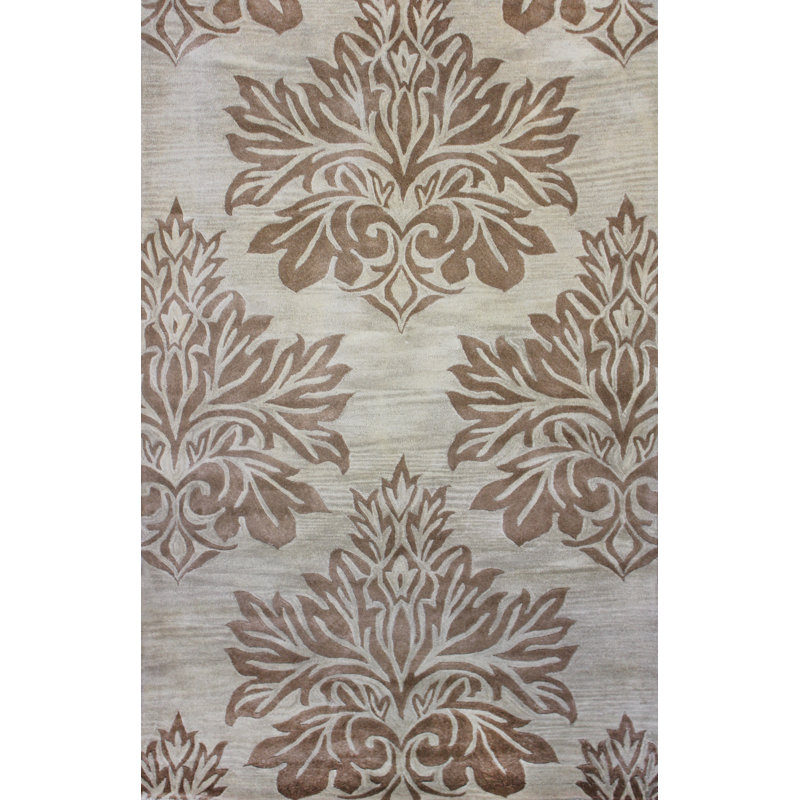 Ivoire en laine Touffetée à la main florale/Tapis décoratif brun, Carré 1 pi 6 po