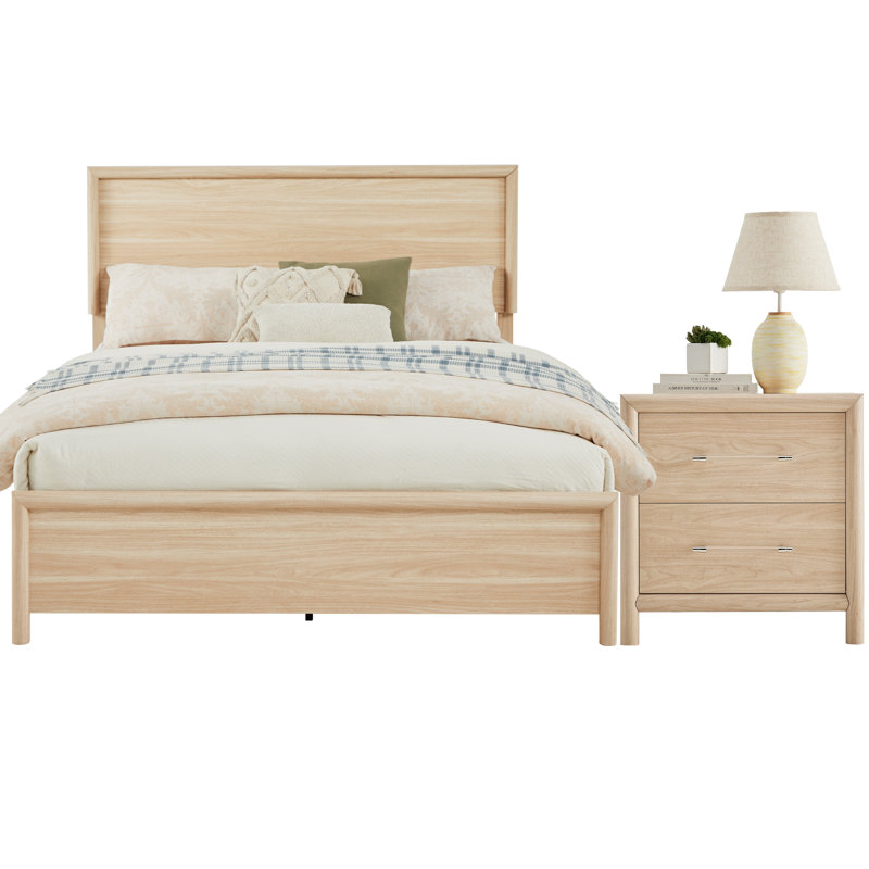 Ensemble de grand lit et table de chevet, Naturel