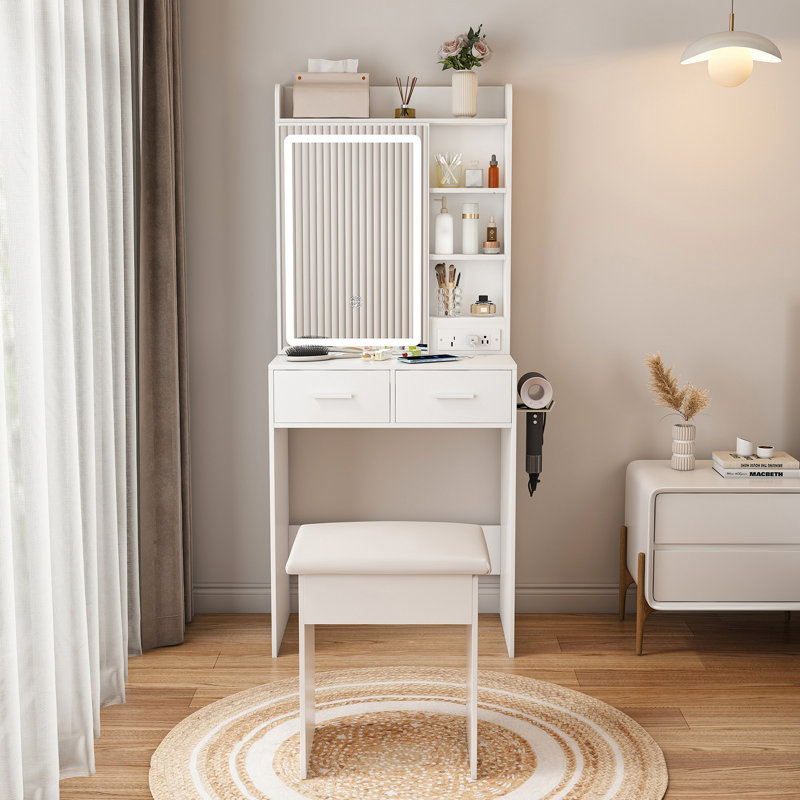 Petit bureau de coiffeuse avec miroir et lumières DEL réglables