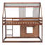 Lit superposé simple en bois avec apparence de maison - chêne et gris fumé, toit, 2 fenêtres pour la chambre à coucher