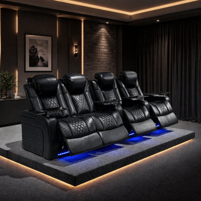 Fauteuil inclinable électrique 124,4 pouces 4 PC avec nappa fleur, relaxation réglable, charge intelligente et éclairage DEL RVB dynamique