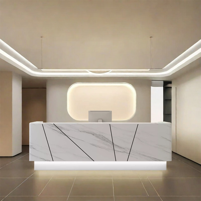 Bureau de réception rectangulaire et moderne, Blanc texturé