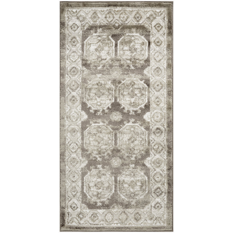 Tapis d'intérieur ivoire et brun Leuchte, Tapis de couloir 2 pi x 4 pi