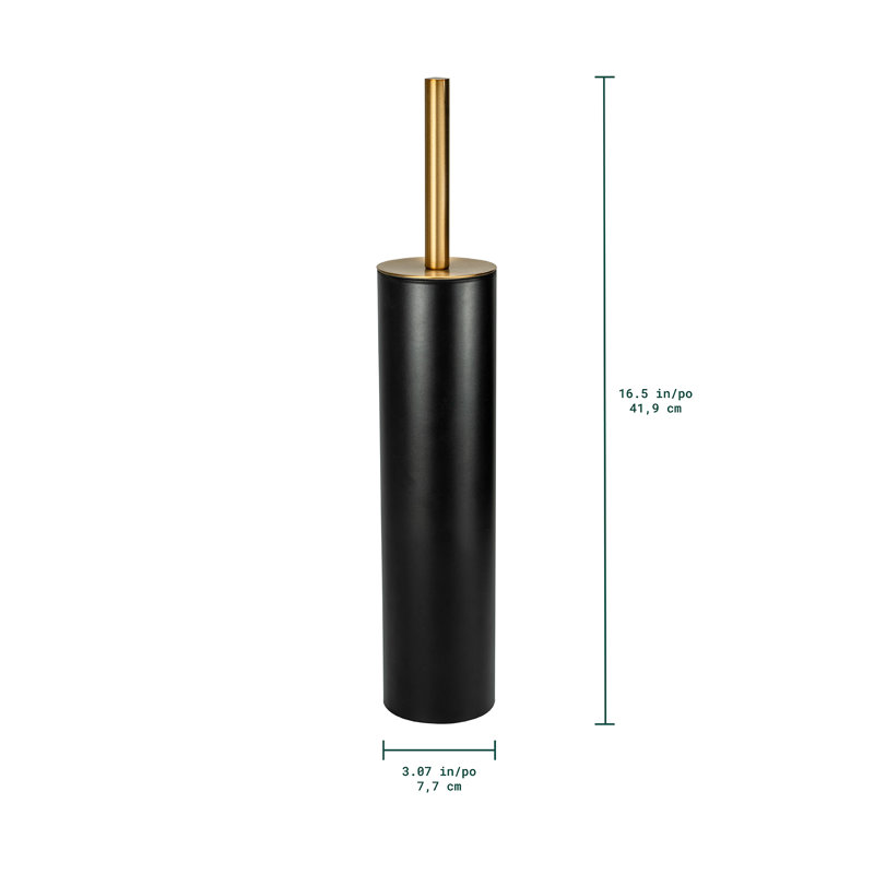 Slim Round Holder, Metal  Removable Plastic Liner Tall  Bathroom Toilet Brush, Matte Black and Gold, Matte Black/Gold