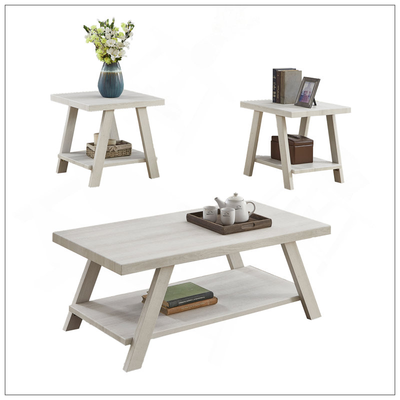 Ensemble de tables basses Athens, Blanc, Blanc