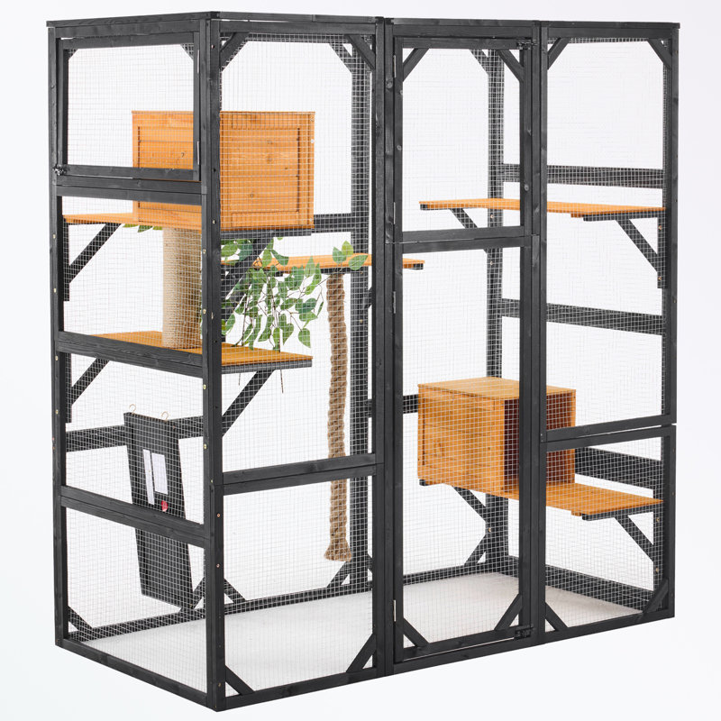 Maison d'extérieur pour chat avec portes à double entrée, Brun-noir