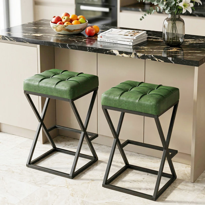 Tabouret de bar Mid-Century 26 po, Vert, 2