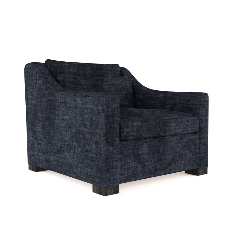 Crosby Armchair, 32.5" H x 35" W x 38" D, Plush Velvet Blue Print, Ebony