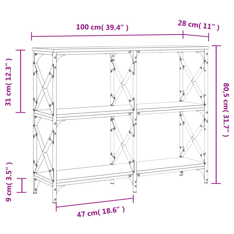Console Table, 80.5cm H x 100cm W x 28cm D, Grey Sonoma