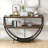 Rustic Industrial Design Demilune Shape Textured Metal Distressed Wood Console Table-544914526