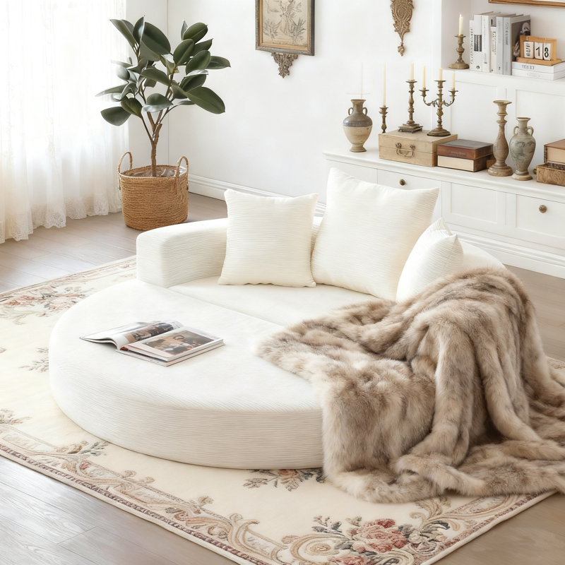 67"  Oversized Upholstered Sofa Bed, Round Chaise Lounge Chair Indoor, Modern Chenille Cloud Couch With Deep Seat, Comfy Bean Bag Chiar For Living Room Apartment
