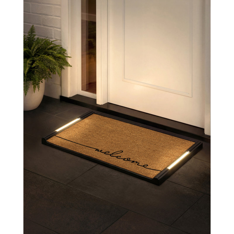 Tapis d'entrée Barnsdale avec lumières DEL activées par pression, antidérapant, toutes saisons, extérieur, 45,7 x 76,2 cm, insert en fibre de coco, sans fil, 3 piles AA, arrêt automatique, 82,5 x 47 cm