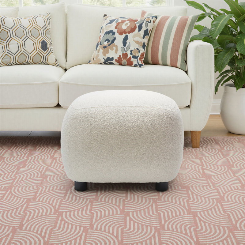 Overstreet 23" Wide Boucle Upholstered Ottoman, Beige Boucle