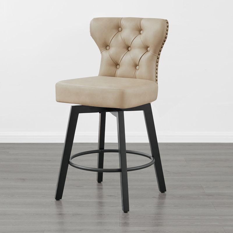 Tabouret de comptoir pivotant touffeté Akeil, 1, Beige