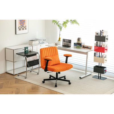 Élégante chaise de bureau orange à accoudoirs croisés, salles d'étude, espaces de travail, lin doux, rotation à 360 °, fonction d'inclinaison, zones, conception ergonomique respirante, mécanisme