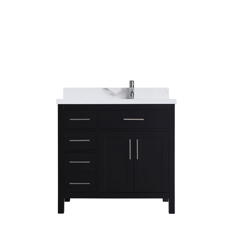 Meuble-lavabo simple 37 po avec plateau en marbre d'ingénierie Ludovika