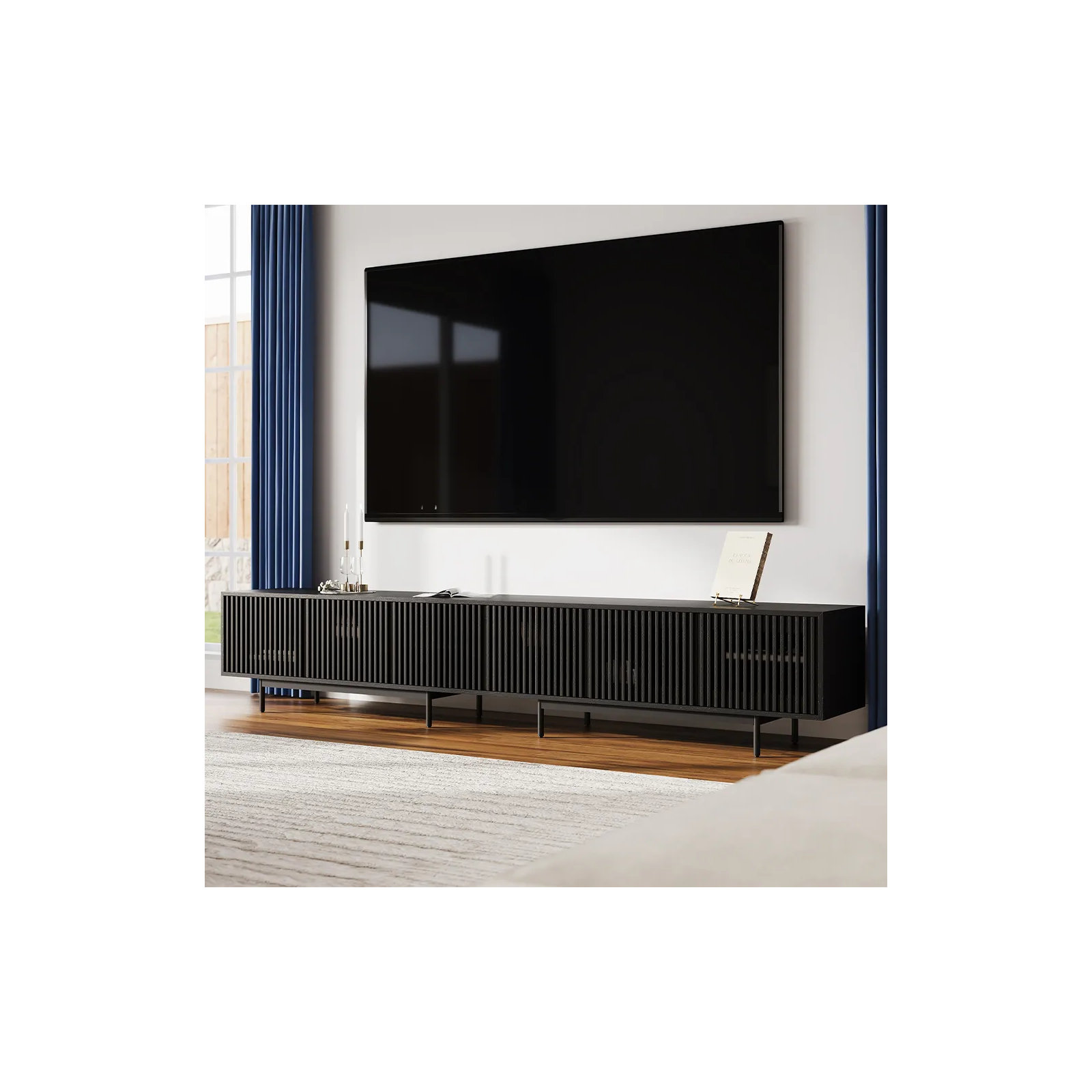 Daila Media Console, Black, 21.26" H x 118" W x 18.89" D