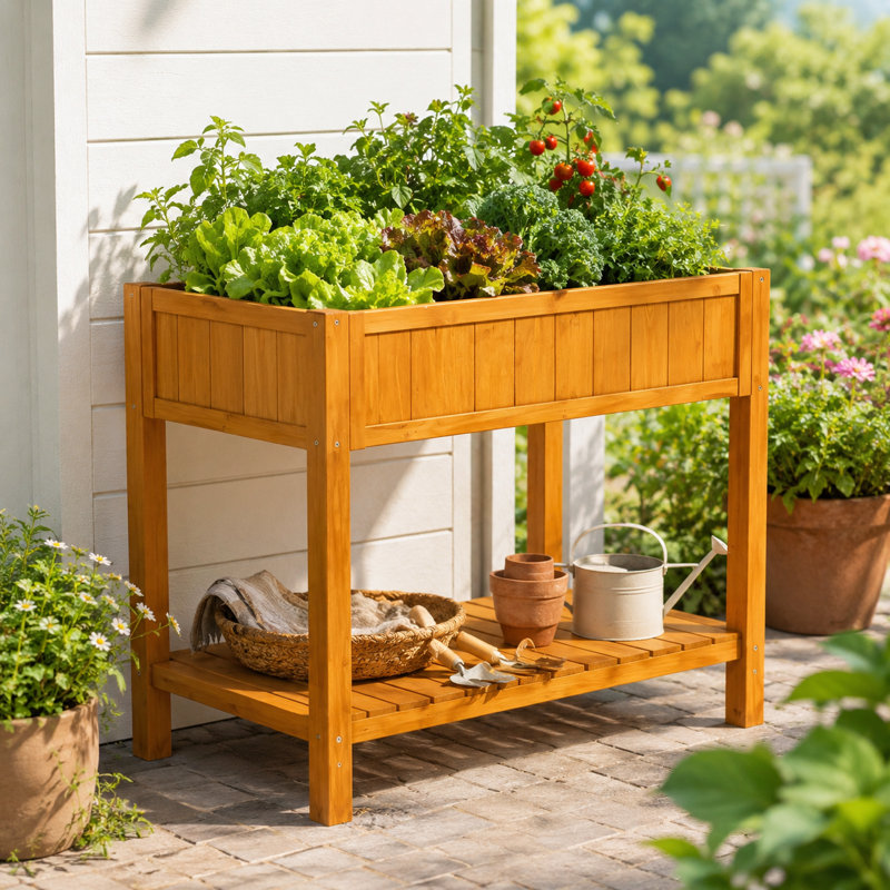 Wood Raised Garden Bed With Non-woven Liner, Brown