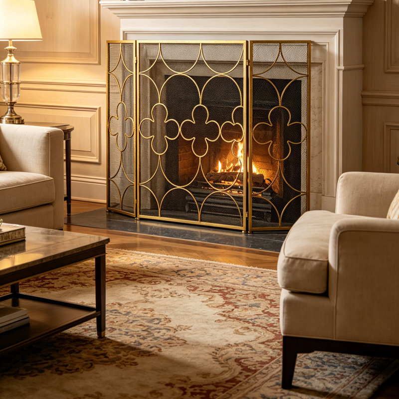 3 Panel Iron Fireplace Screen