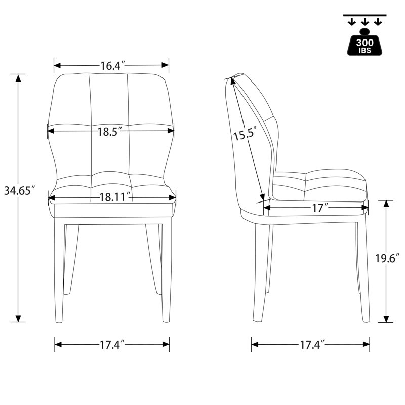 Raffertie 19.6" H PU Leather Upholstered Modern Dining Chairs With Black Metal Frame and Checker-Shaped Backerst, Black, 4
