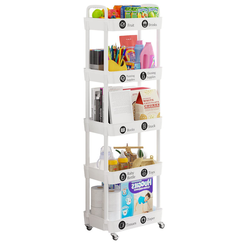White 5-Tier Freestanding Utility Cart with Wheels