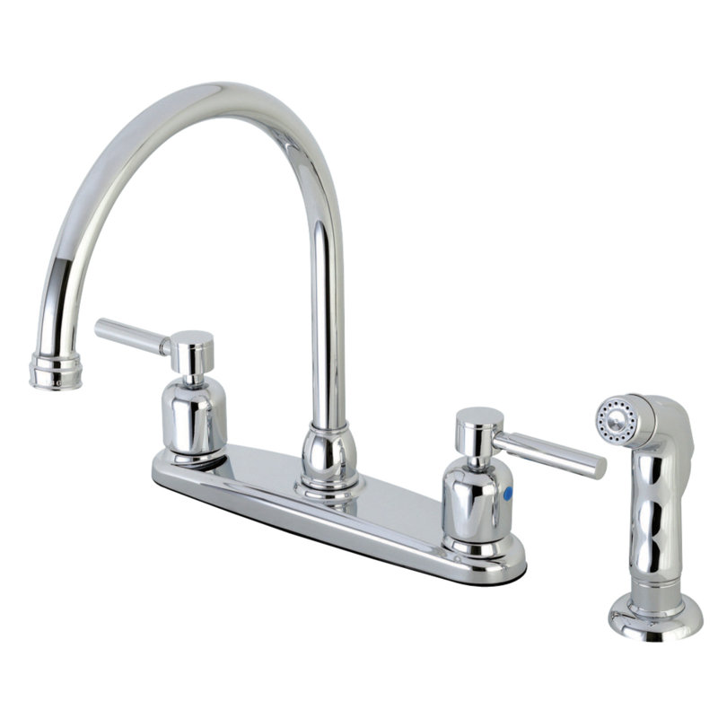 Kingston Brass Concord Two-Handle 4-Hole 8" Centerset Kitchen Faucet with Side Sprayer, Polished Chrome