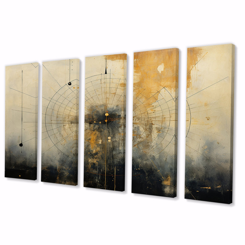 «Experiencing Multi-Dimensionalité Vintage Gold», reproduction d'art sur toile abstraite - 5 panneaux égaux
