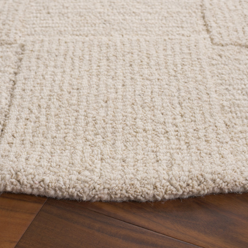 Tapis ivoire en laine / coton touffeté à la main Senya, Rond 6 pi