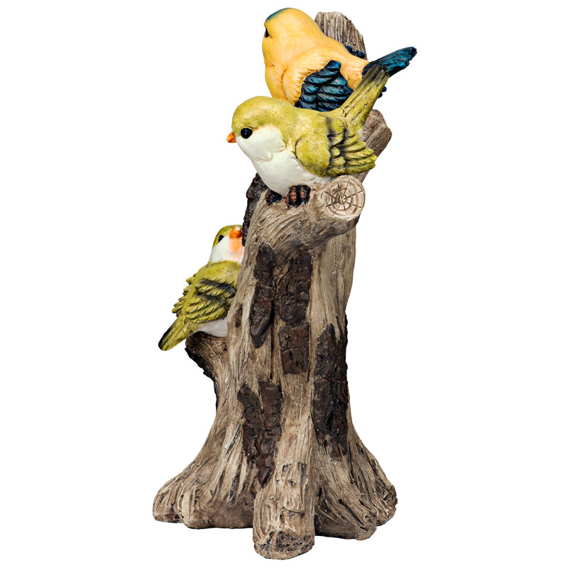 Hand-Painted Yellow Warblers Resin Garden Statue, 16.5 Inches