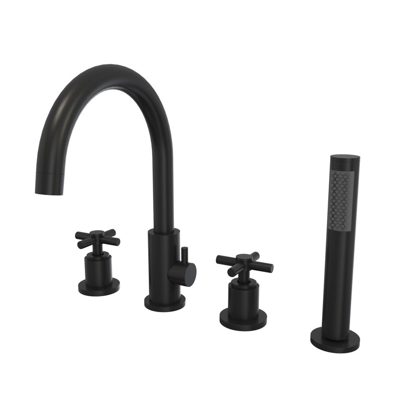 DreamLine Atlantic 12 in. x 8 in. Deck Mounted Tub Faucet with Handshower, Matte Black