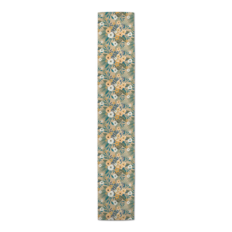 Floral Table Runner, 72" L x 16" W, Beige
