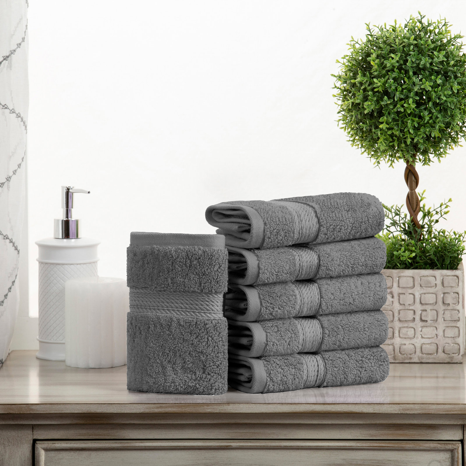 Renata Certified Egyptian Cotton 800 GSM Plush Heavy Highly Absorbent Luxury Washcloth , Charcoal, Washcloth - 6 Pack