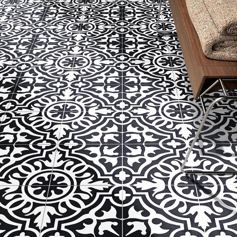Baha 8 in. x 8 in. Tile, Black/White