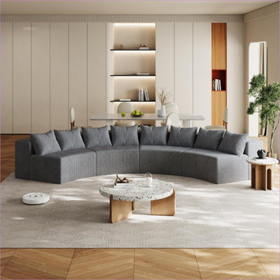 Canapé modulaire, canapé modulaire symétrique courbé à 4 modules avec 8 coussins, pour le salon, la chambre et le bureau | Velours côtelé | Gris
