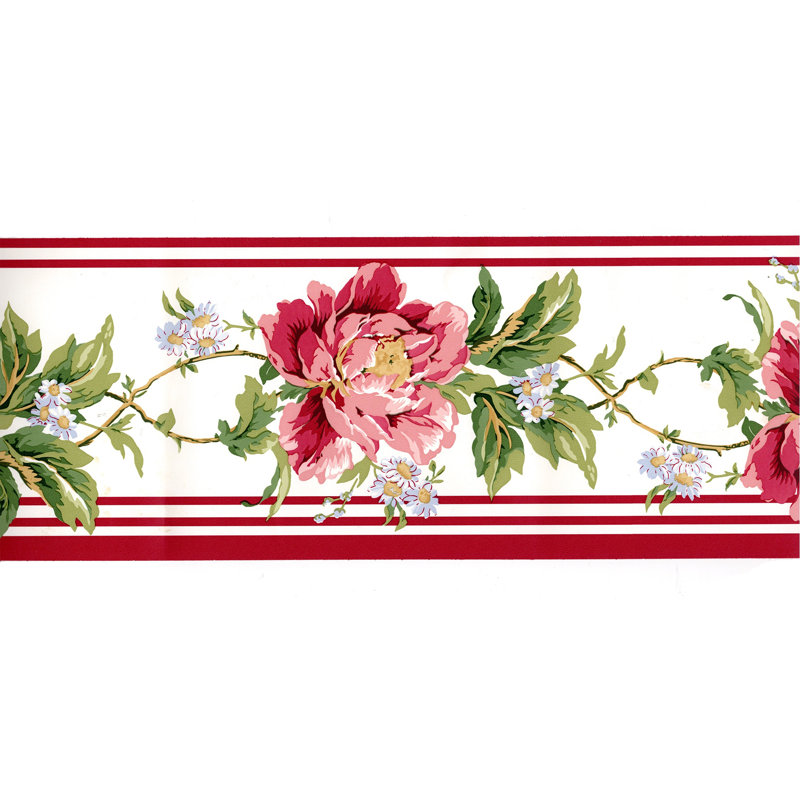 Cabbage Rose Floral Wallpaper Border
