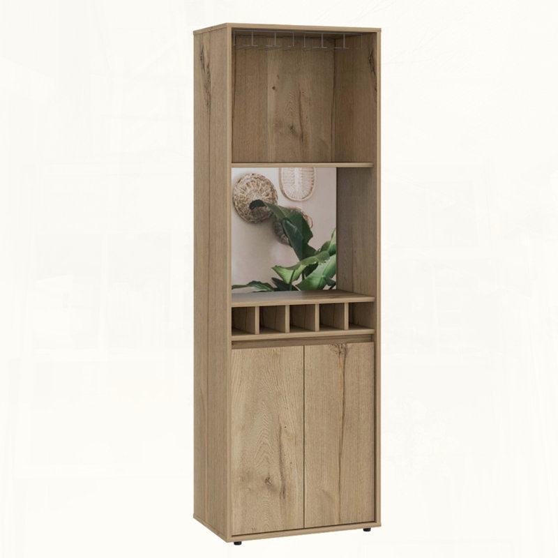 Light Oak 5-Bottle 2-Shelf Bar Cabinet