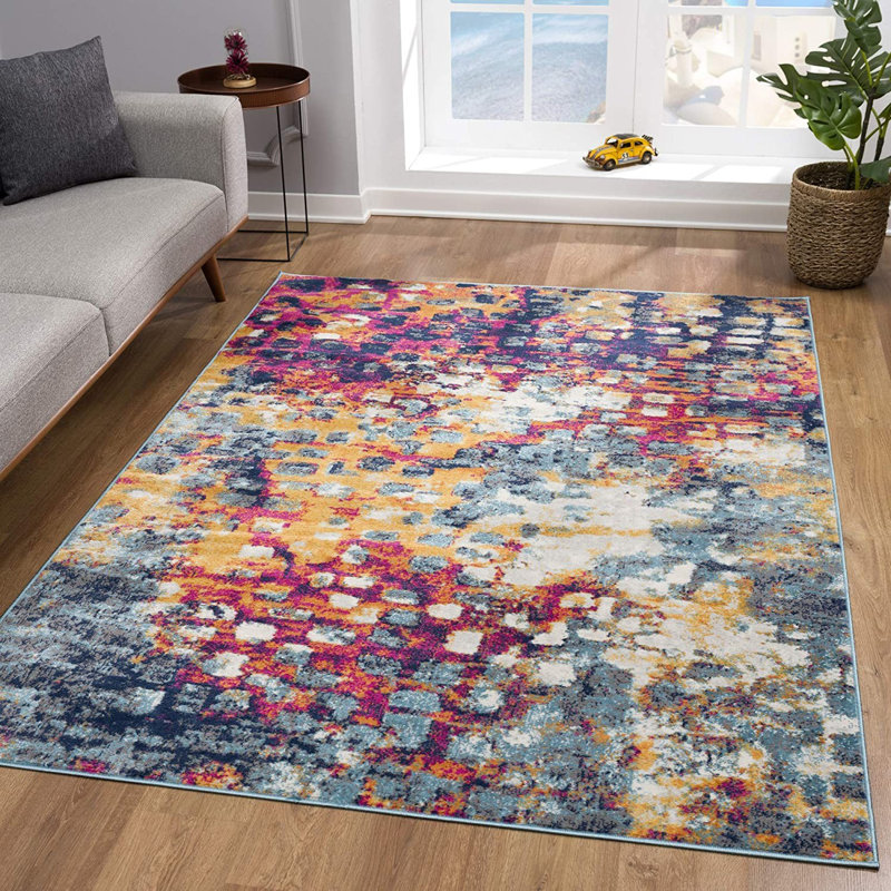 Raenae Blue and Ivory Abstract Rug, Runner 2' x 8'