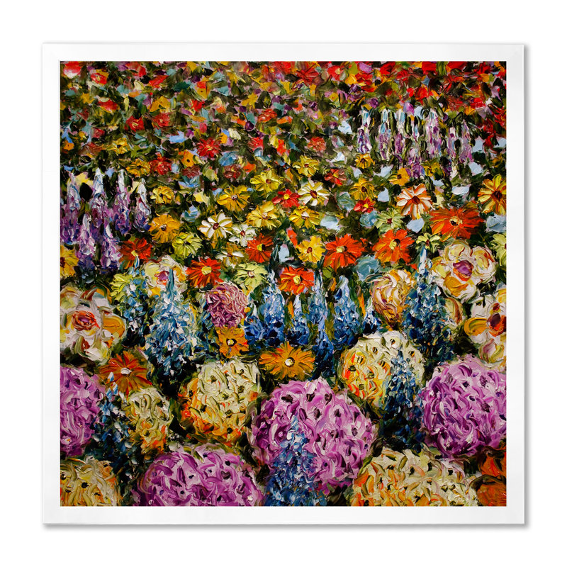 Fleurs vibrantes colorées et vibrantes - Peinture, H 36 po x l 36 po, Cadre photo blanc