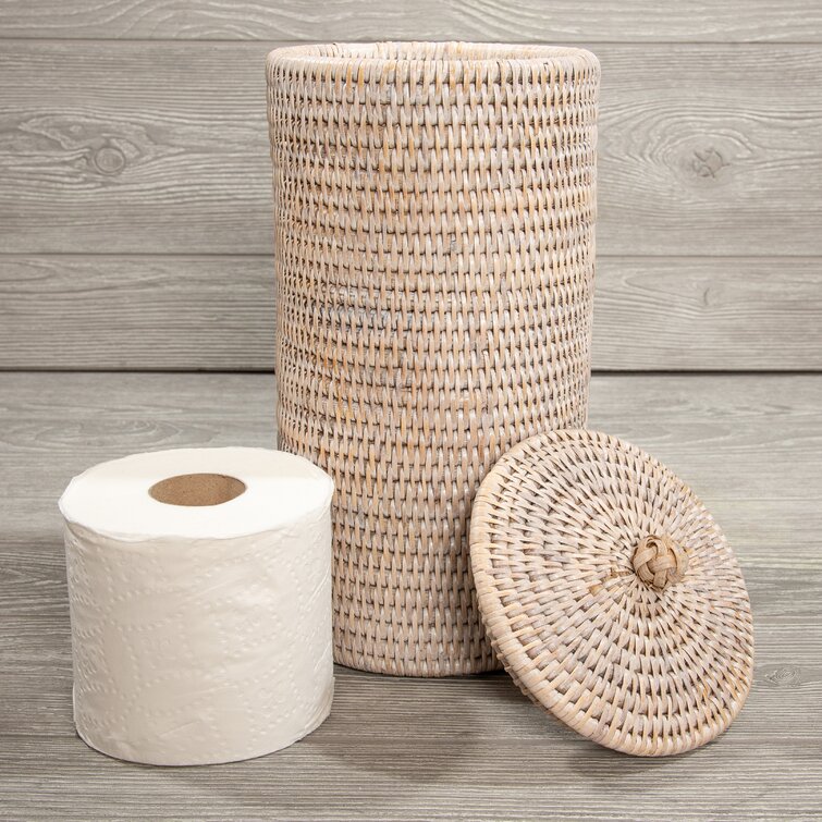 Rattan Small Cylinder Bathroom Bin/ Rattan Toilet Roll Holder