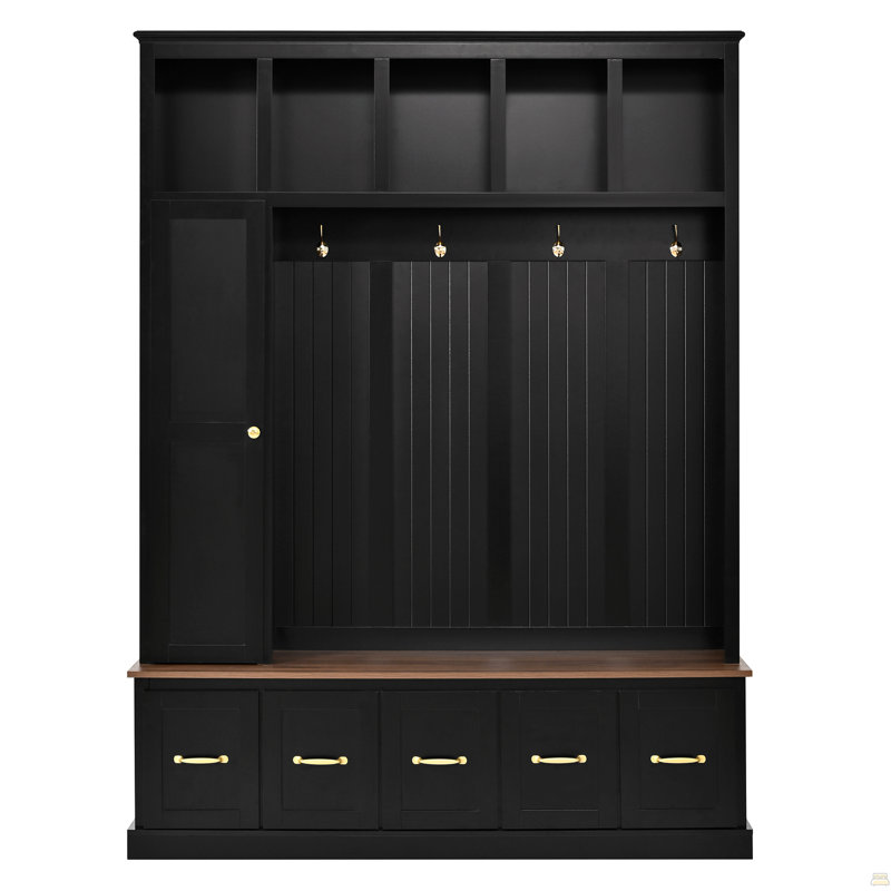 Arbre d'entrée avec porte-manteaux, banc à chaussures et armoire de rangement, Black