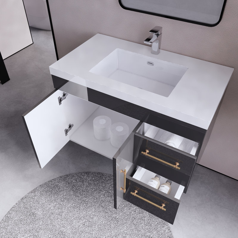 Ensemble de meuble-lavabo mural simple 35 po Blandon, Gris