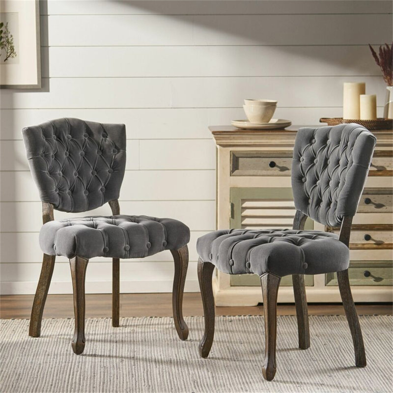 Chaise capitonnée KD (ensemble de 2), Gris anthracite
