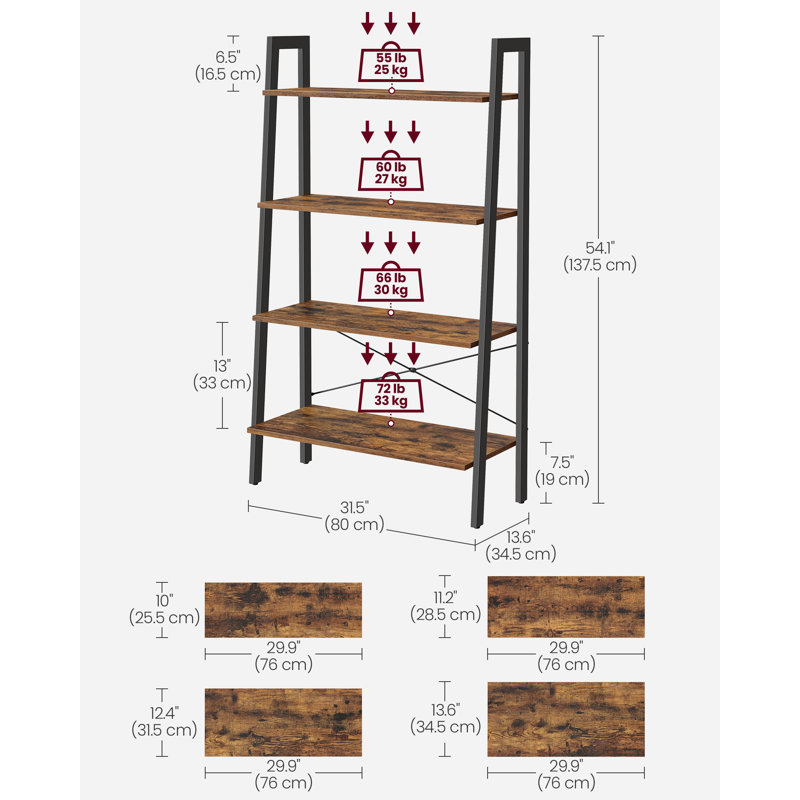4-Tier Bookshelf, Storage Rack, Bookcase With Steel Frame, Black/Brown