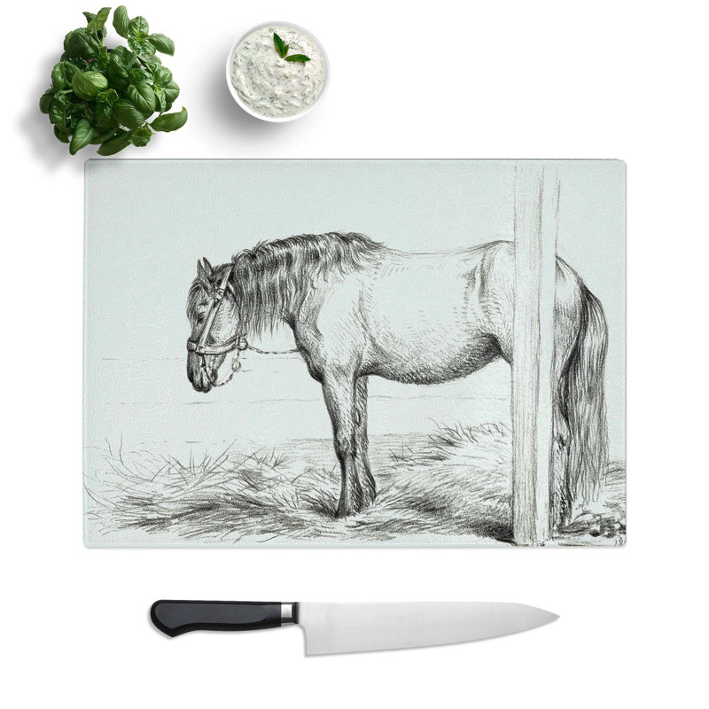Tempered Glass a Horse in a Stable Chopping Board, 39 cm W x 28.5 cm L