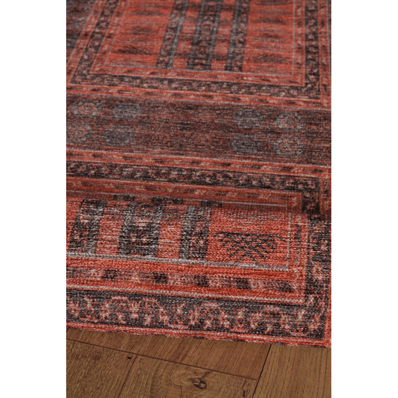 Laurel Amaya Machine Woven Polyester No Pattern Area Rug in Red, Runner 2'2" x 10'