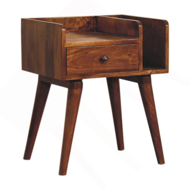 Chestnut Collective Nightstand,1-Drawer, 2 Open-Slots, Nordic Legs, Light Brown