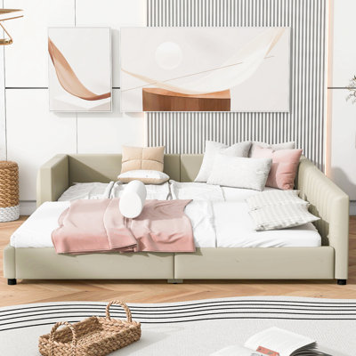 Queen Size & Twin Xl Size Upholstered Platform Bed, Mother & Child Bed, Pu Leather
