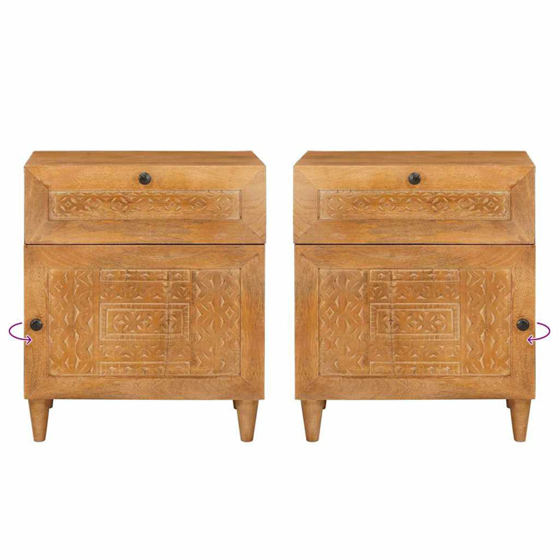 50cm W Solid Wood Bedside Table, Light Brown