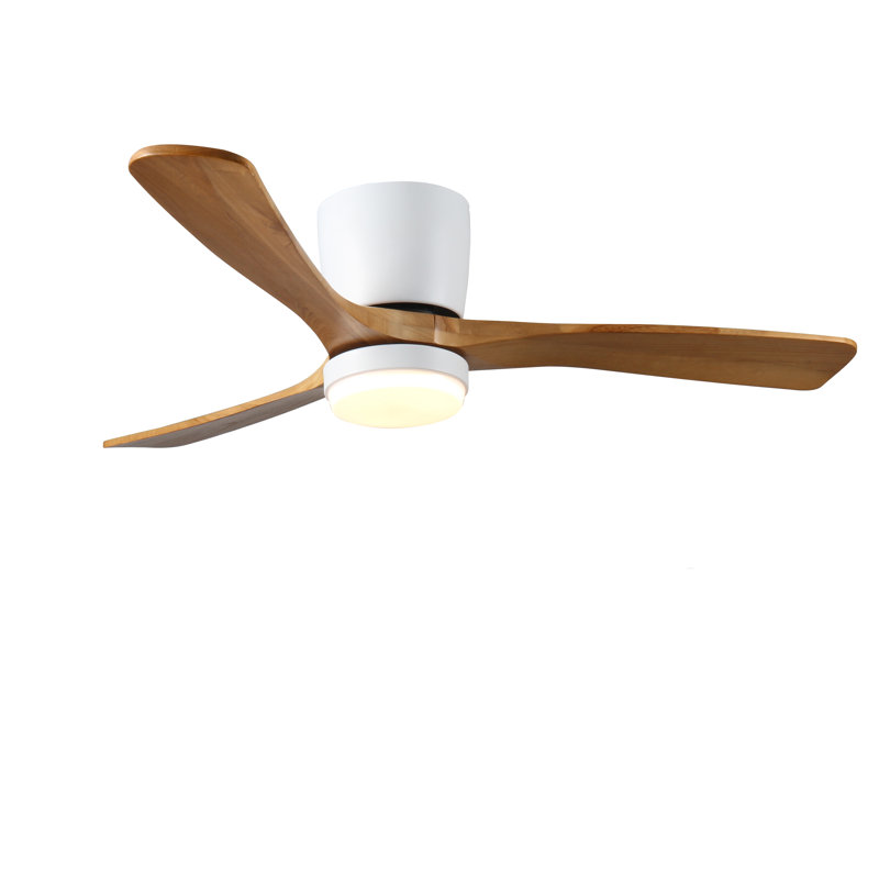 52 inch White Wood Ceiling Fans with Lights and Remote, Modern Flush Mount Low Profile Ceiling Fan with Light, 6 Speed, Reversible DC Motor, for Bedroom/Outdoor/Farmhouse/Patios