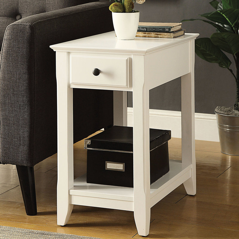 Table blanche à pieds rectangulaires avec tiroir et tablette ouverte, utilisée dans l'espace de vie principal, tablette latérale de style transitionnel pour la zone principale, empreinte mince, fonction d'arrêt * /